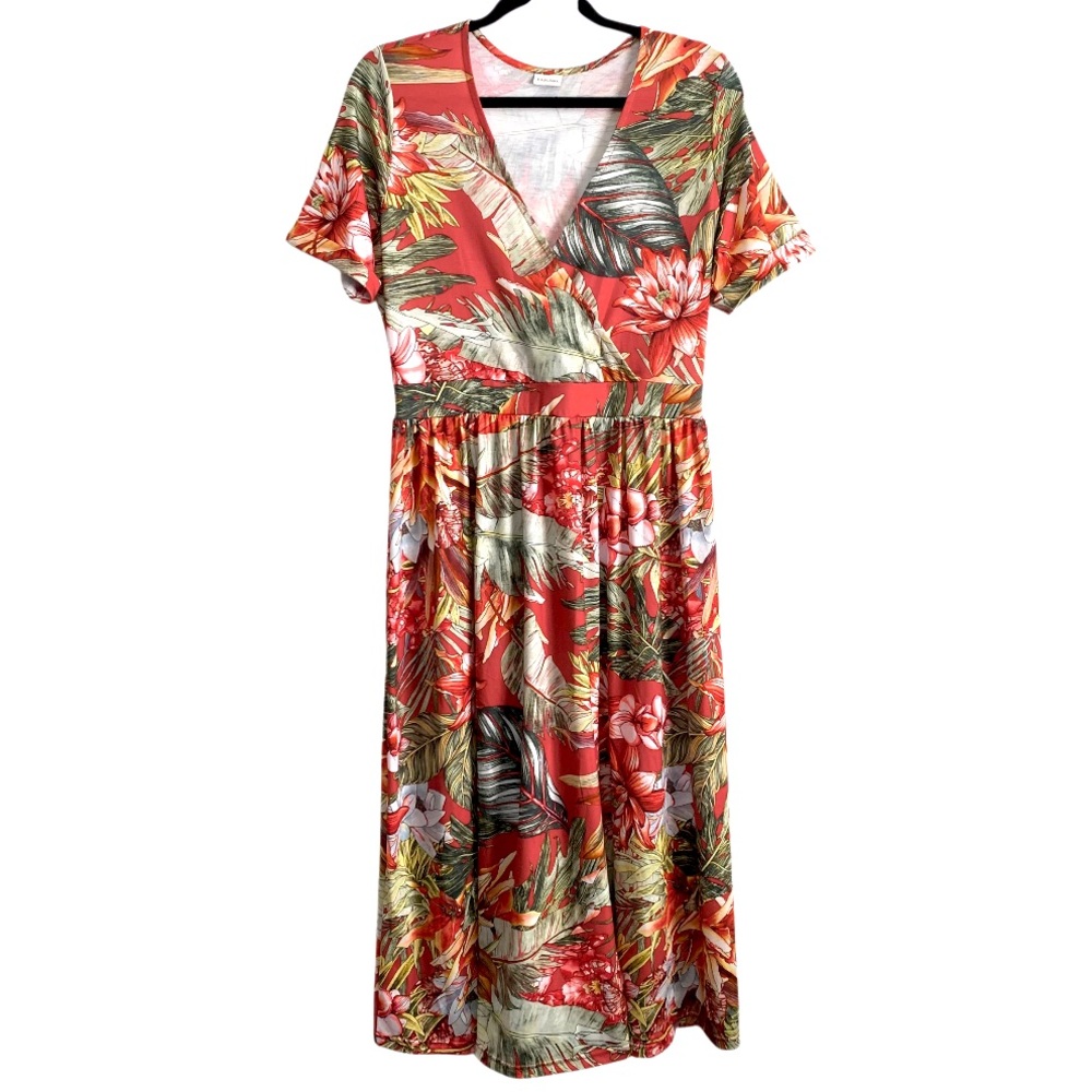 Lascana Faux Wrap Floral Print Tropical Maxi Dress